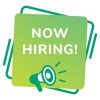 Now Hiring sign with green megaphone