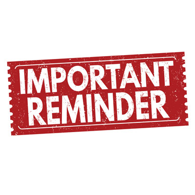 Important Reminder red rubber stamp with white lettering