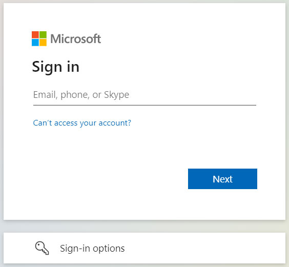 Microsoft sign-in screenshot