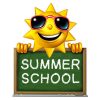 Summer school education concept with 3D sun holding chalkboard