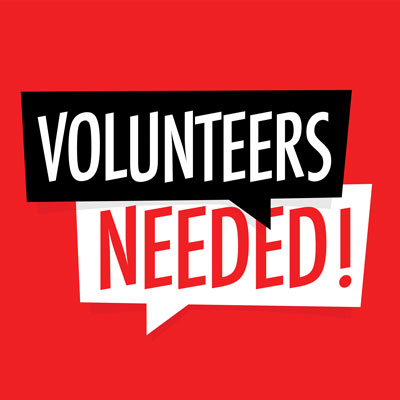 Volunteers needed on red background