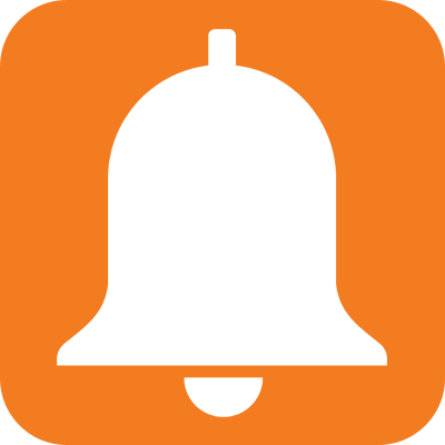 Subscribe icon white bell on orange background
