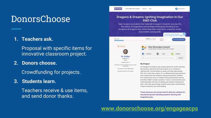 Spotlight: DonorsChoose (slide for school board meeting on Jan. 11, 2024)